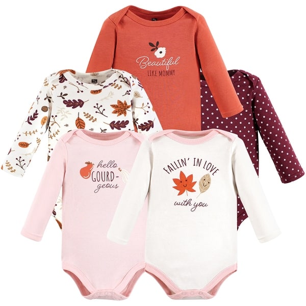 slide 1 of 1, Hudson Baby Infant Girl Cotton Long-Sleeve Bodysuits, Fall 0-3 Months - Pink Fall