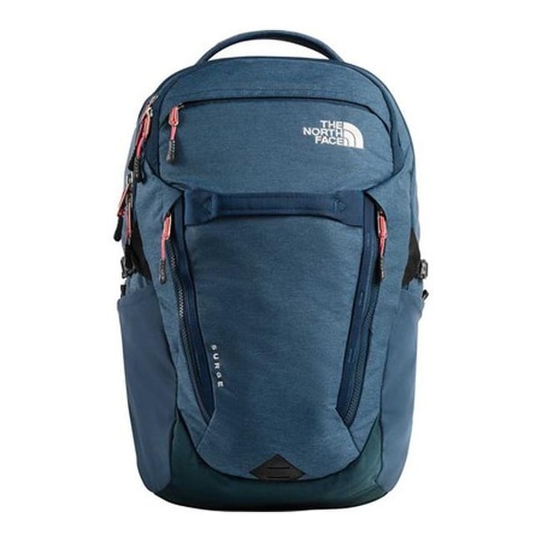 white and teal north face backpack