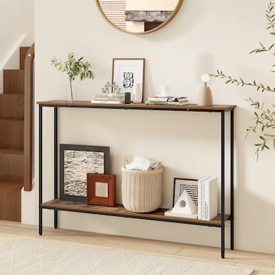 44 Inch Modern 2-Tier Console Table with Lower Storage Shelf for Entryway Living Room or Hallway - 44"L x 8"W x 30.5"H