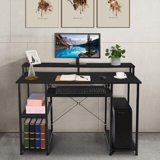 80cm Small Computer PC Desk Table Storage Shelf Shelves with Keyboard Tray Wood 