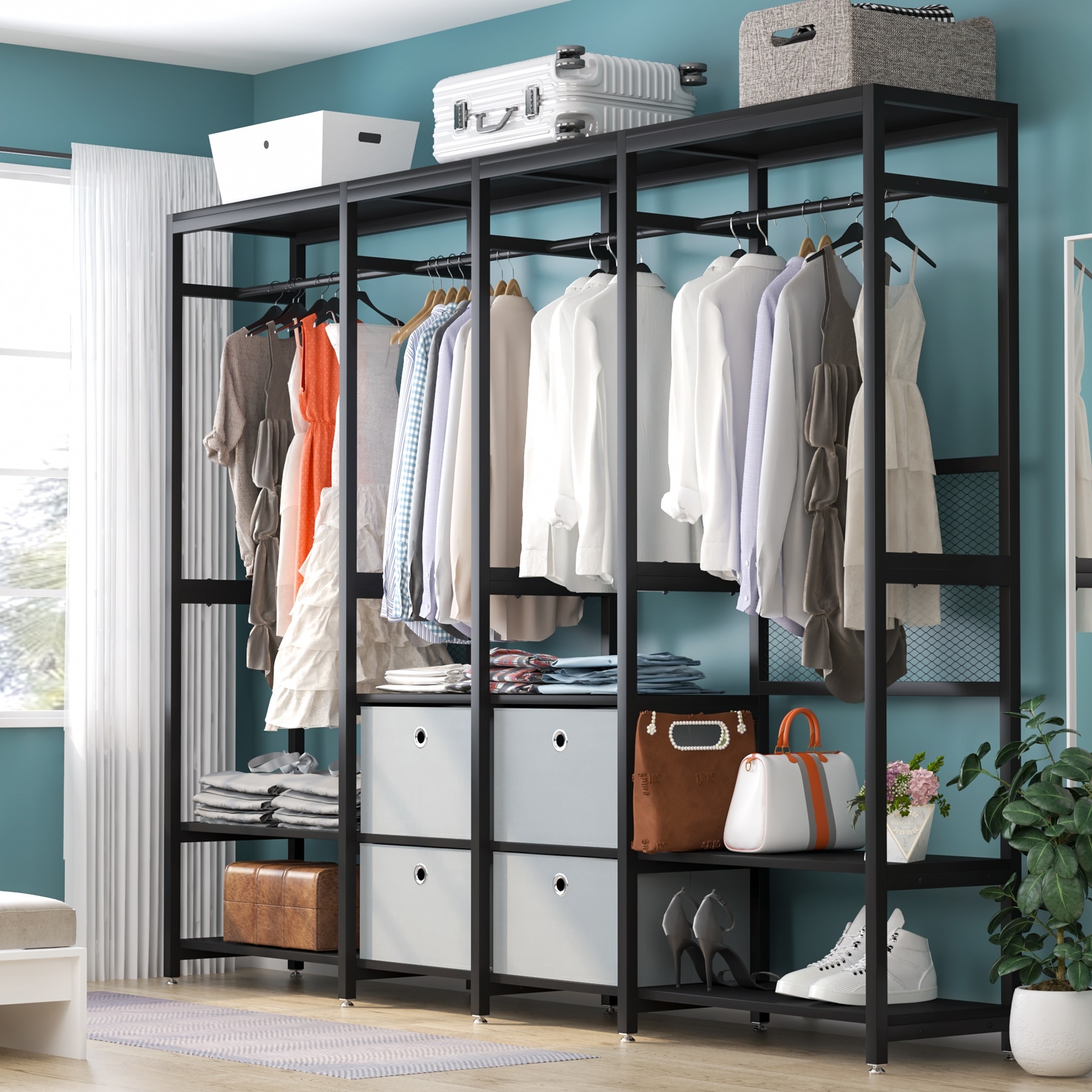 https://ak1.ostkcdn.com/images/products/is/images/direct/4ee24c372909fa48464e670c9406a3b7520274d6/Extra-Large-Freestanding-Closet-Organizer-with-Shelves-and-Hanging-Rods.jpg