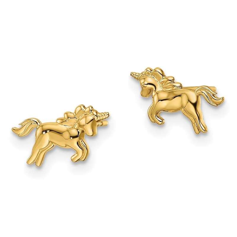 Curata 14k Yellow Gold Unicorn Post Earrings - 7x11.55mm