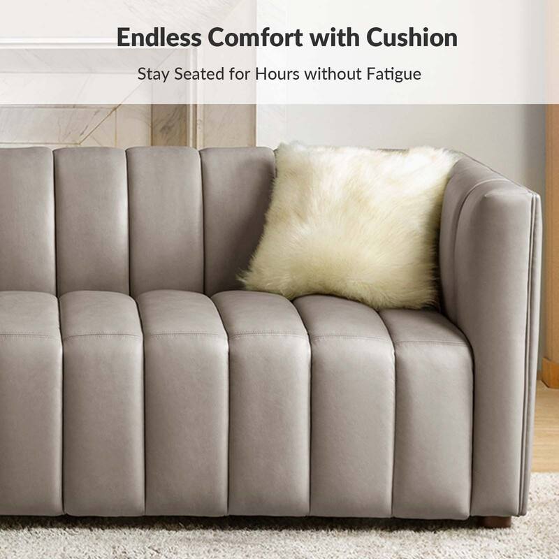 Olinto Modern 83-Inch Genuine Leather Curved Couch Sofa with Channel Back by HULALA HOME