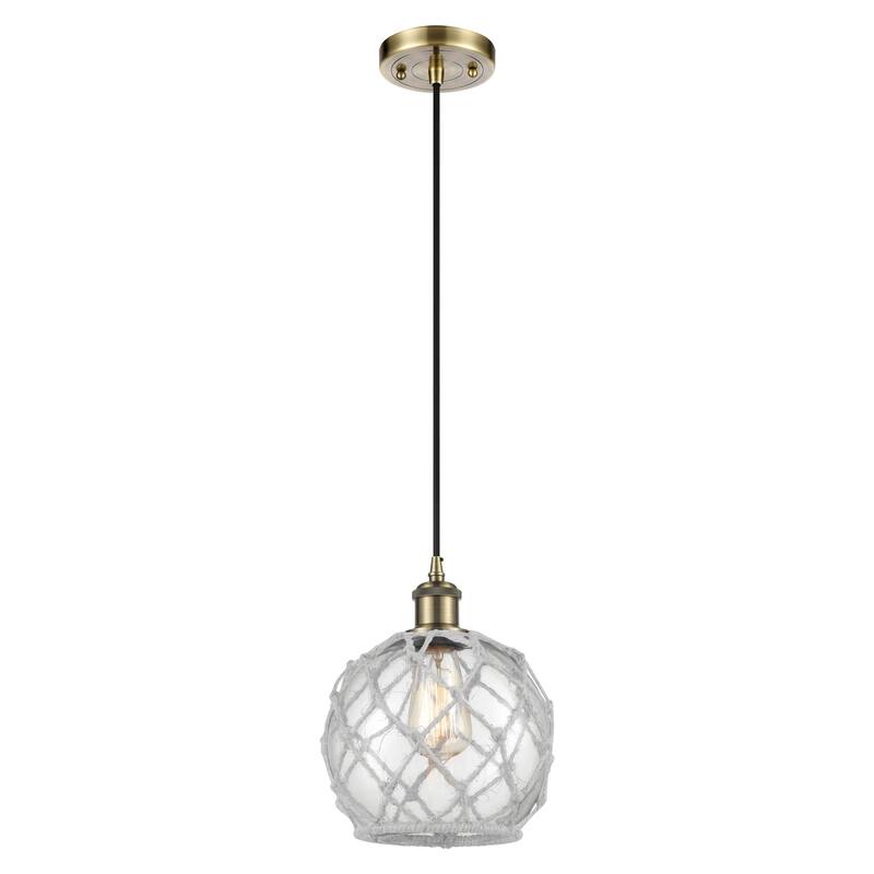Innovations Lighting Endless Possibilities Ballston - Farmhouse Rope - 1 Light 8" Cord Hung Mini Pendant - Antique Brass/Clear Glass with White Rope