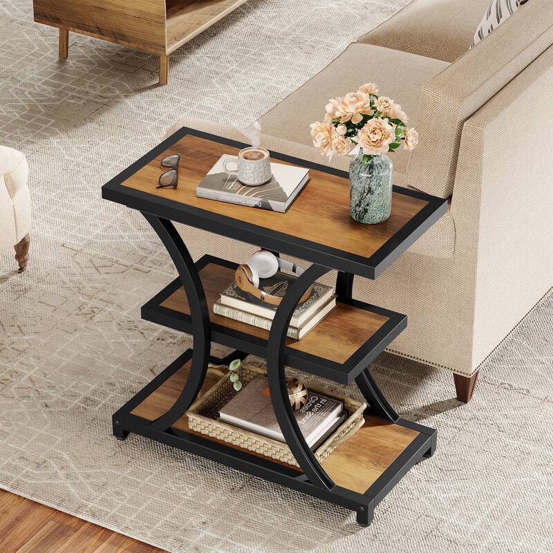 Industrial Side Table with Geometric Metal Design