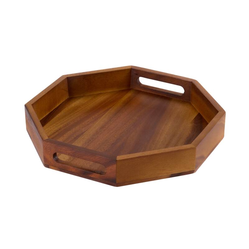 Octagon Serving Tray - 17" - Solid Bottom - Brown