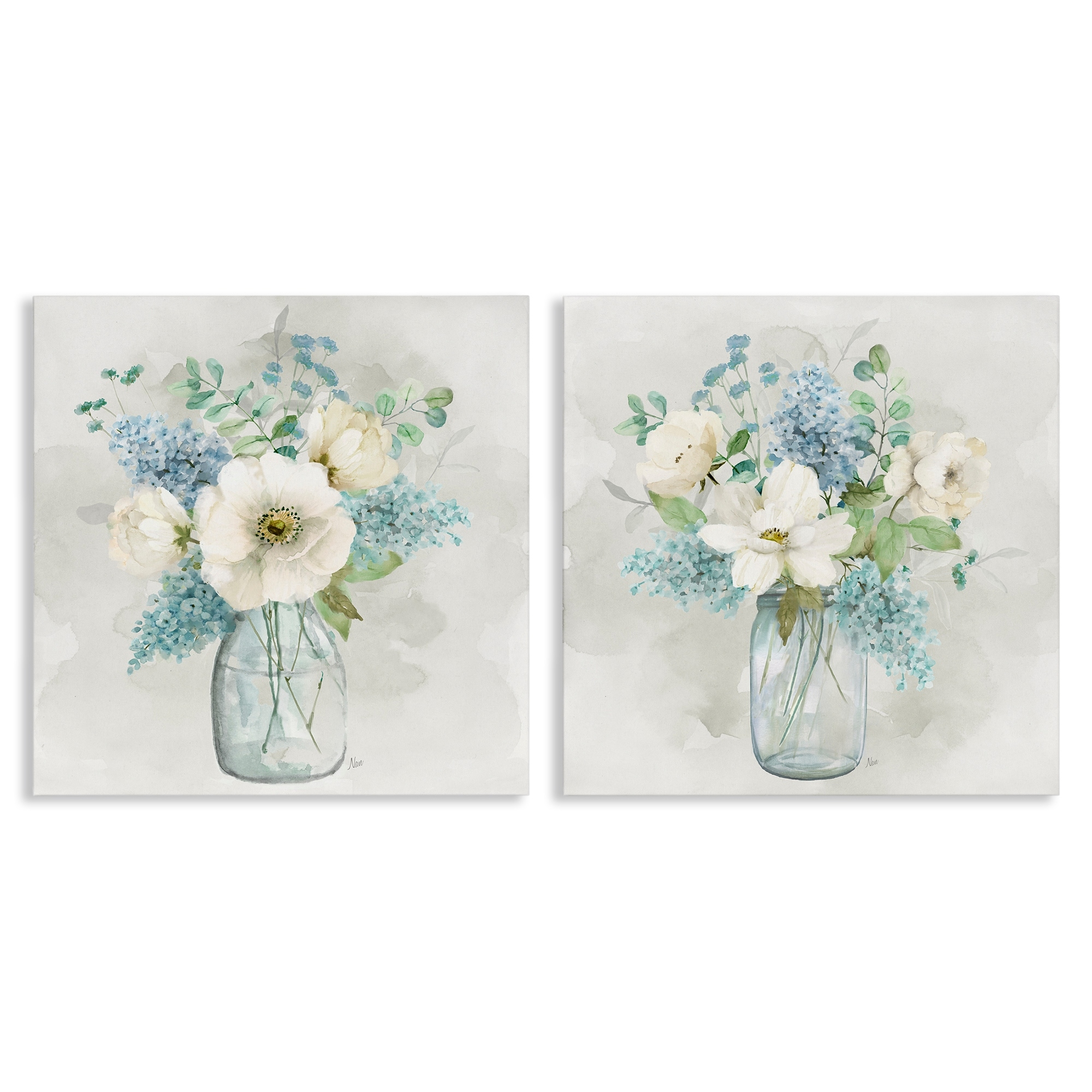 Stupell Green Toned Floral Bouquets Canvas Wall Art Design By Nan (Set of 2)