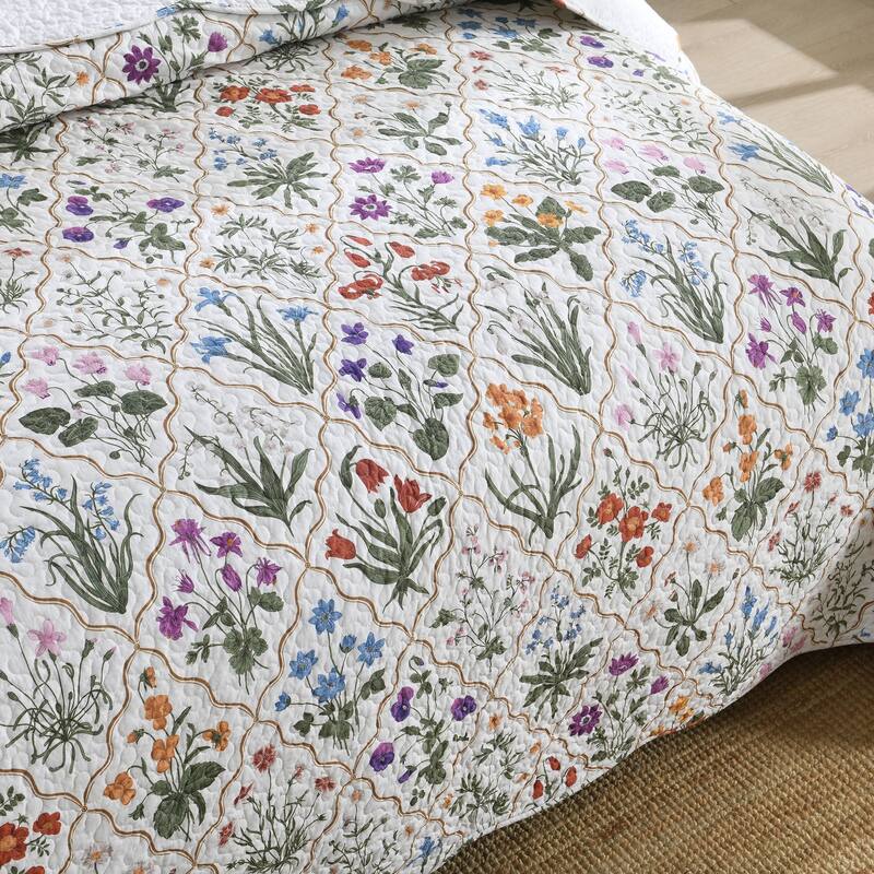 3 Pcs Colorful Botanical Printed Bedspread Set