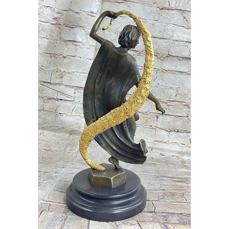 Scarf Dancer Pure Bronze Art Deco Dancer Signed Guirande Hot Cast Figurine Gilt