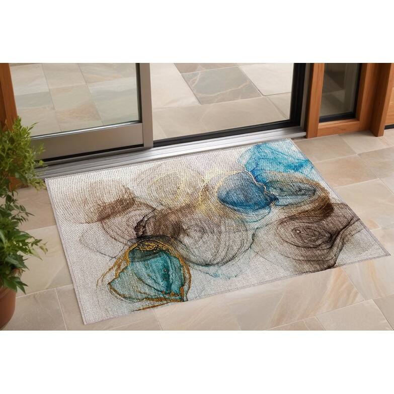 Elfi Artistic Abstract Weather Resistant Versatile Elegance Outdoor Rug - 3' x 5' - Beige
