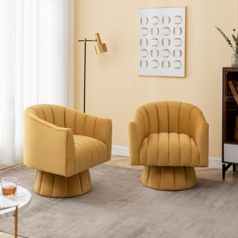 SEYNAR Modern Glam Velvet Upholstered Round 360 Degree Swivel Accent Barrel Chair Set of 2