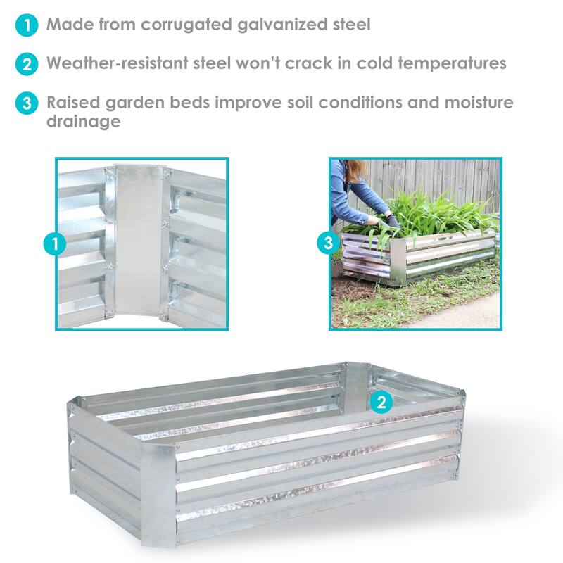 Sunnydaze Galvanized Steel Raised Garden Bed - 4' x 2' Rectangle