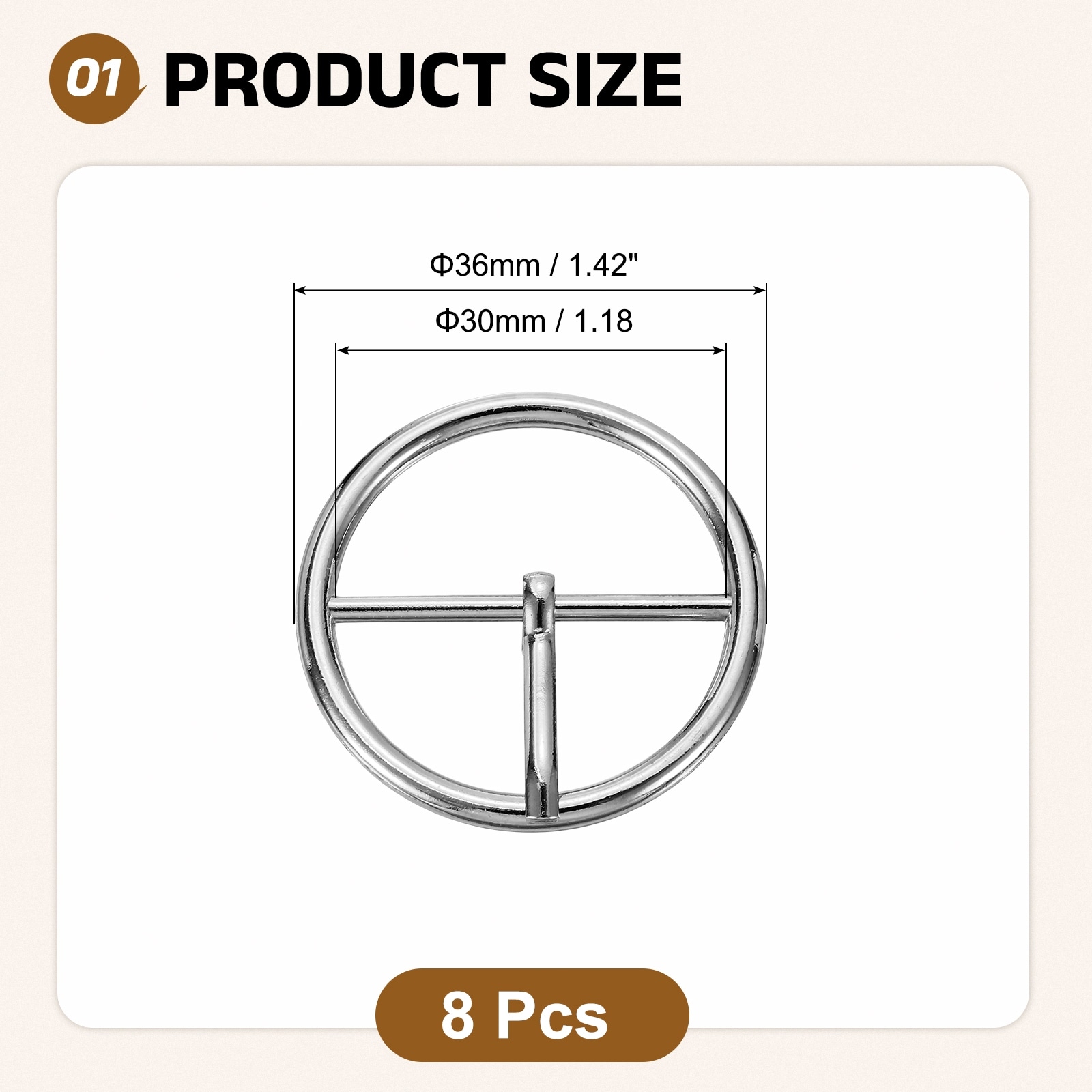 8Pcs Single Prong Belt Buckle, 0.9", 1.1", 1.3", 1.5", 1.7" Adjustable Round Roller Buckles for Purse Bag Leather