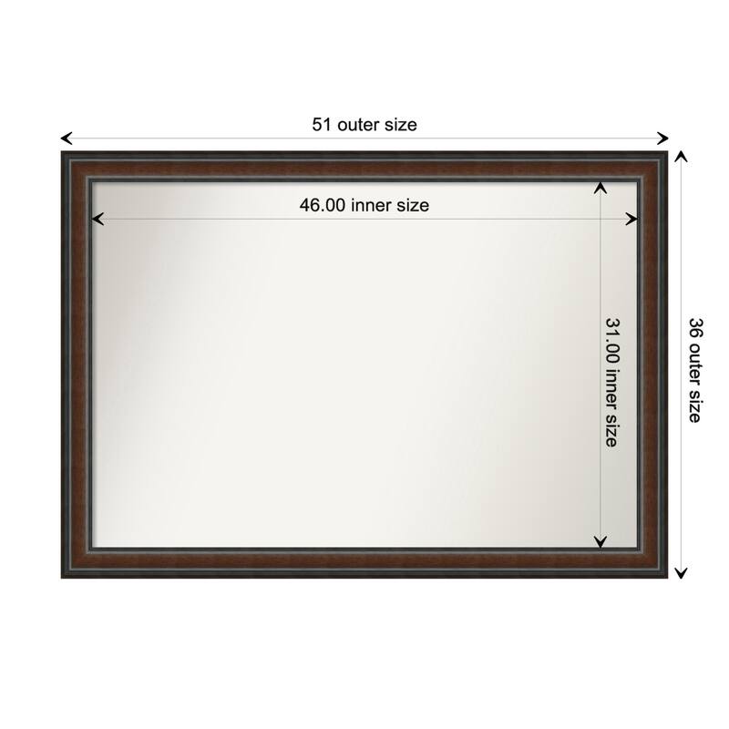 Cyprus Walnut Framed Non-Beveled Custom Wall Mirror, Bathroom Vanity Mirror - Outer Size: 50.75 x 35.75