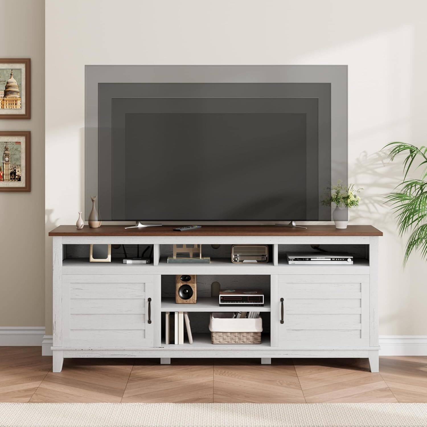 70.9" Entertainment Center TV Stand with Adjustable Shelves, Cabinet