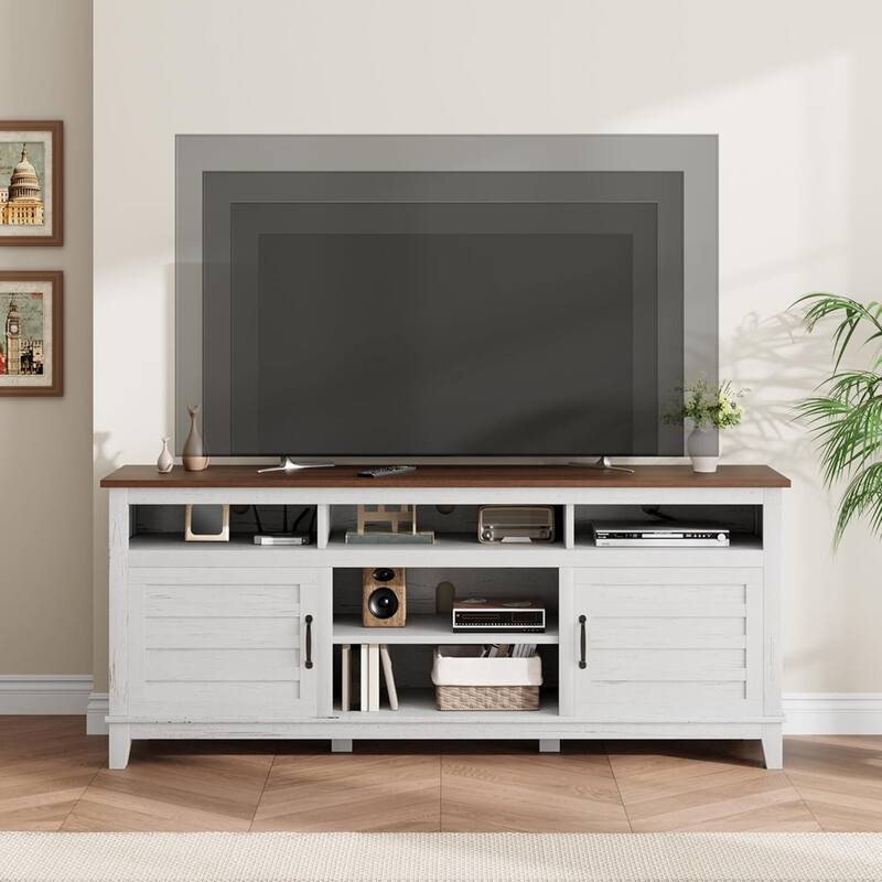 70.9" Entertainment Center TV Stand with Adjustable Shelves, Cabinet - White