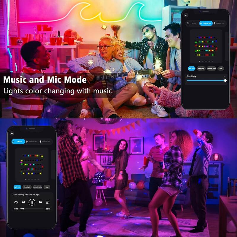 16.4Ft RGB Neon LED Strip Lights with App Control, Music Sync
