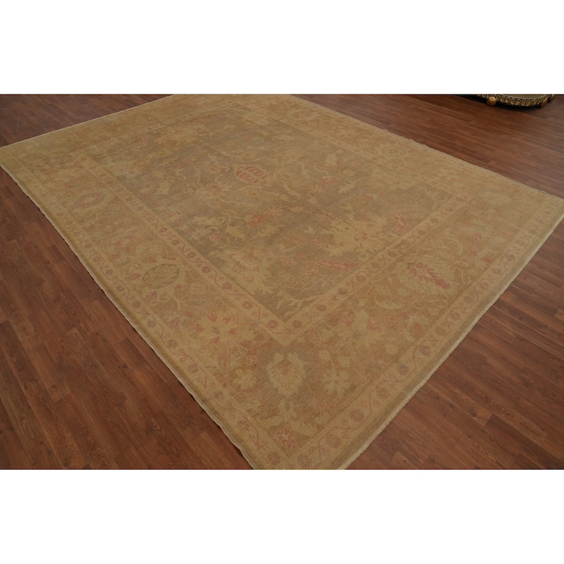 Hand Knotted Transitional Wool Carpet Brown Oushak Rug Geometric Area Rug - 12' 10'' X 9' 3''