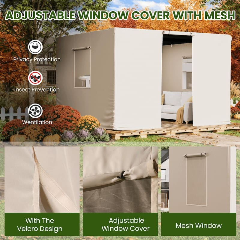 EROMMY Waterproof Pergola Winter Cover with Sidewalls, Mesh Windows and Roll-Up Door, All-Season Weather Enclosure