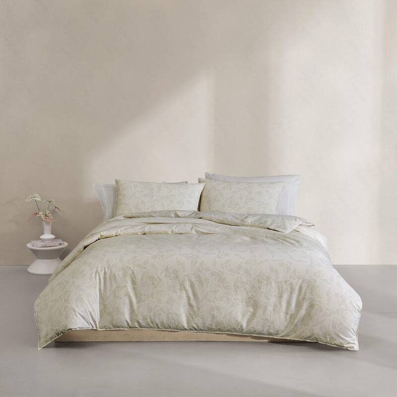 Calvin Klein Yellow Leaves Cotton Reversible Duvet Cover Set