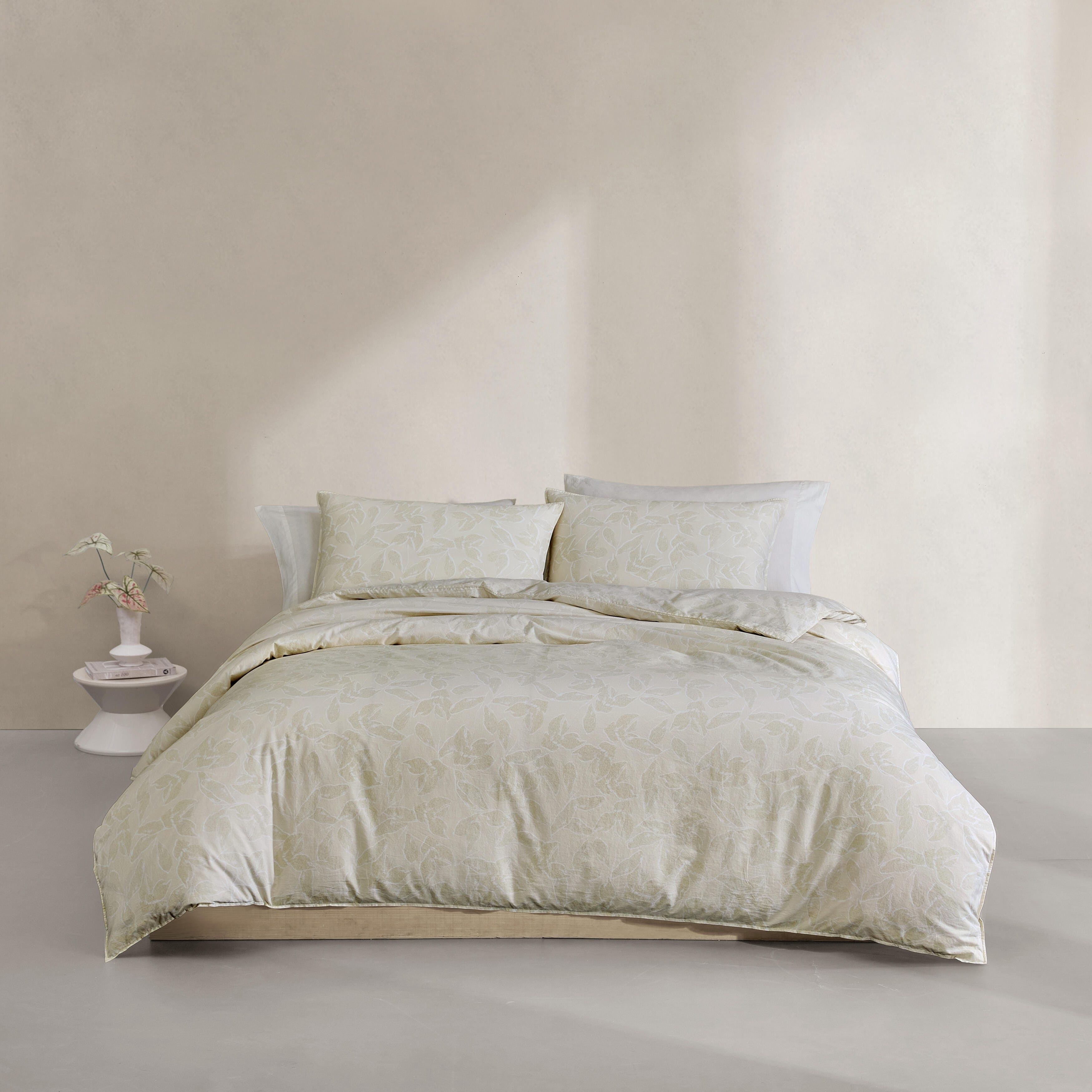 Calvin Klein Yellow Leaves Cotton Reversible Duvet Cover Set
