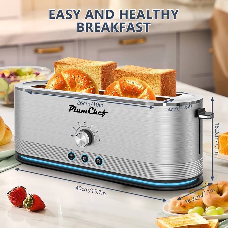 4 Slice Stainless Steel Toaster, 7 Browning Settings, Defrost Reheat, Anti Fingerprint Anti Jam, 1350W