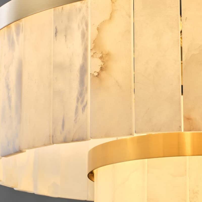 Elegant layered alabaster chandelier with natural stone panels