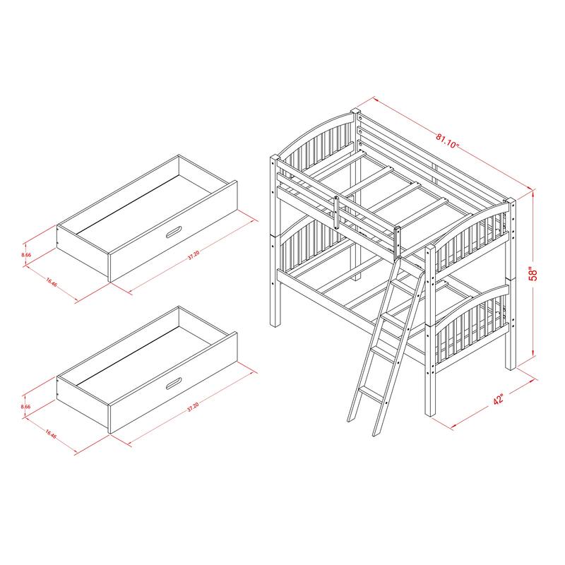 East West Furniture Verona Twin Bunk Bed in White Finish (Bed trundle & drawer options available)