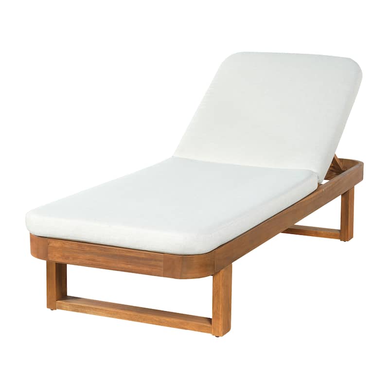 Christopher Knight Home - Milos Outdoor Acacia Wood Chaise Lounge with Adjustable Backrest & Water Resistant Cushioned Seat