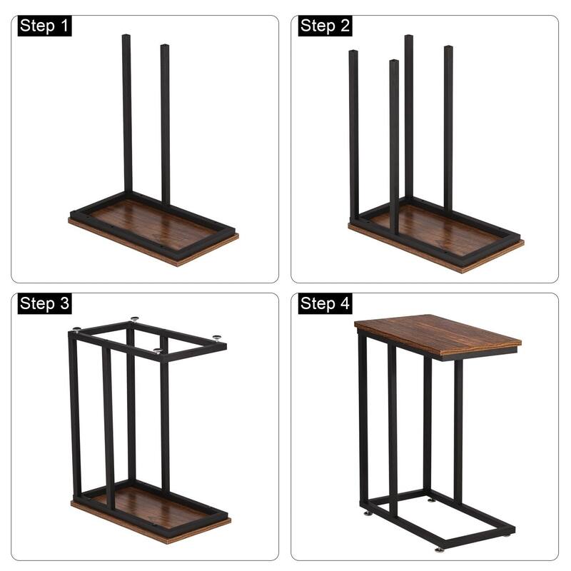 VECELO C-Shaped End Table Small Side Table Sofa Table with Metal Frame C-Shaped Couch Table Nightstand Set of 2