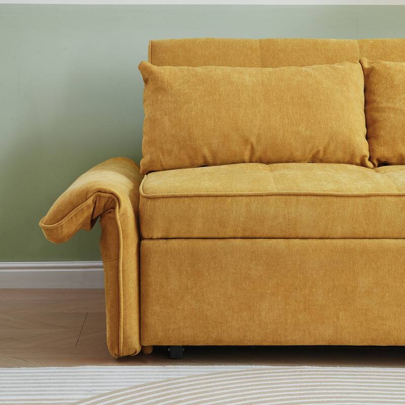 Chenille fabric pull-out sofa bed with adjustable armrests