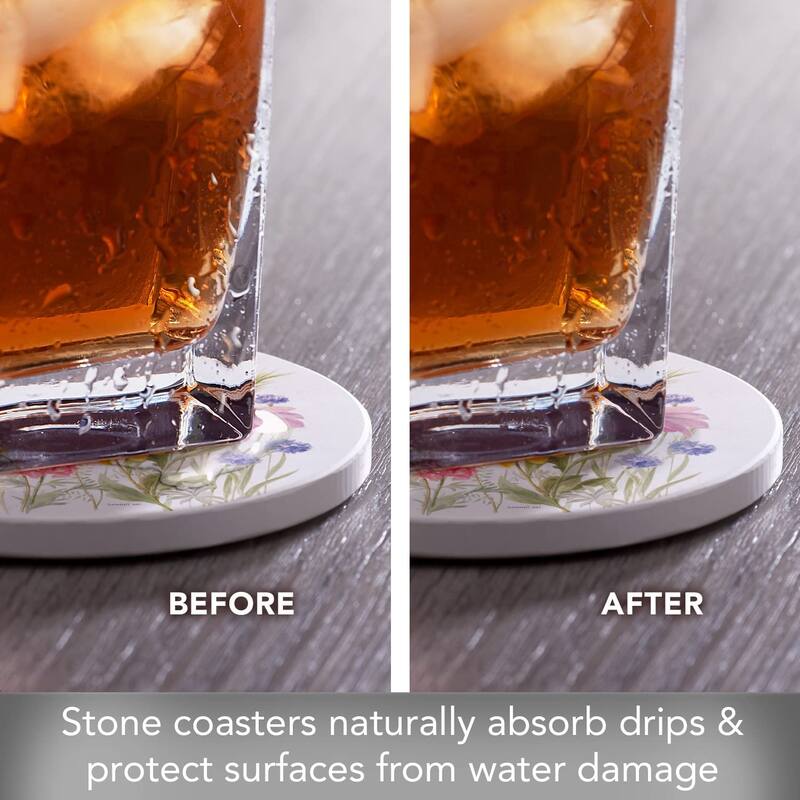 CounterArt Wildflowers in Bloom Absorbent Stone Tumbled Tile Coaster Set of 4 Made in The USA Protective Cork Backing
