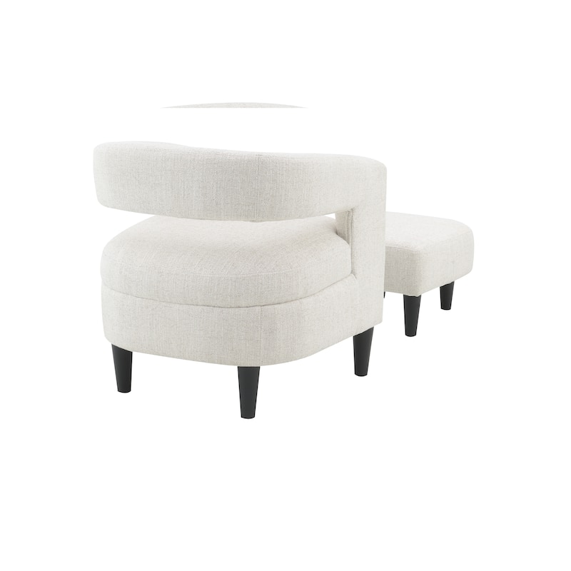 Modern Beige Accent Barrel Chair with Ottoman