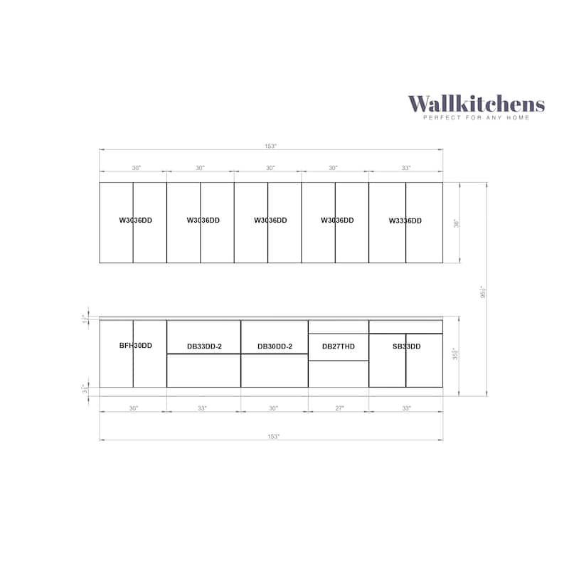 Kitchen Signature Collection White Matte Color Base Size 13Ft Wide - 153x24