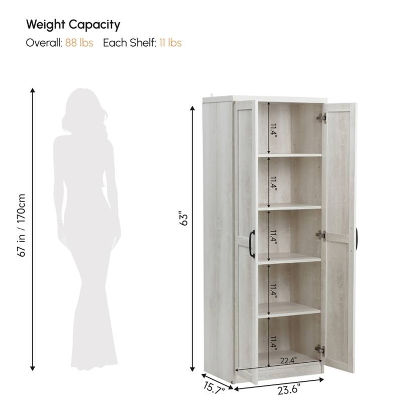 Freestanding Tall Kitchen Pantry Cabinet with Adjustable Shelves and Door Storage for Kitchen or Dining