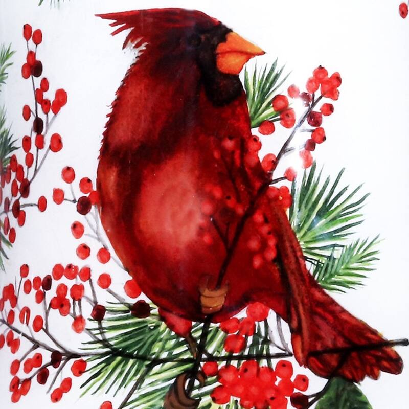 Cardinal Perched on Winter Berries Hand Painted Mouth Blown Glass Ornament - 4" x 3" x 3"