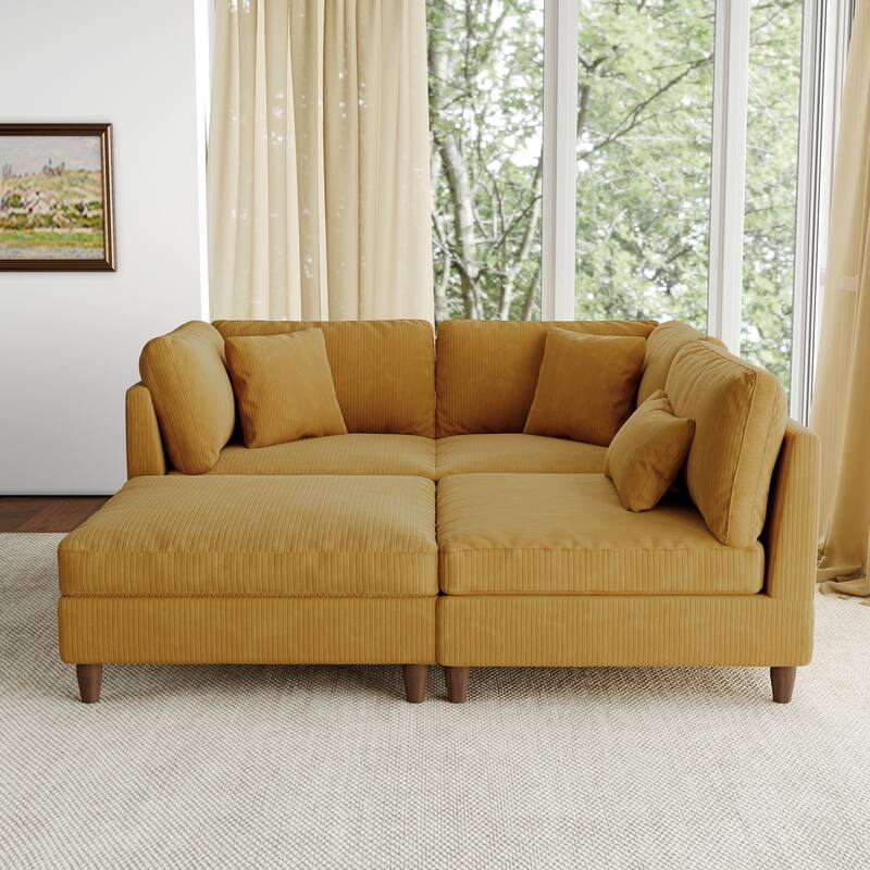 112" W Modern Upholstered Corduroy Modular Sectional Sofa