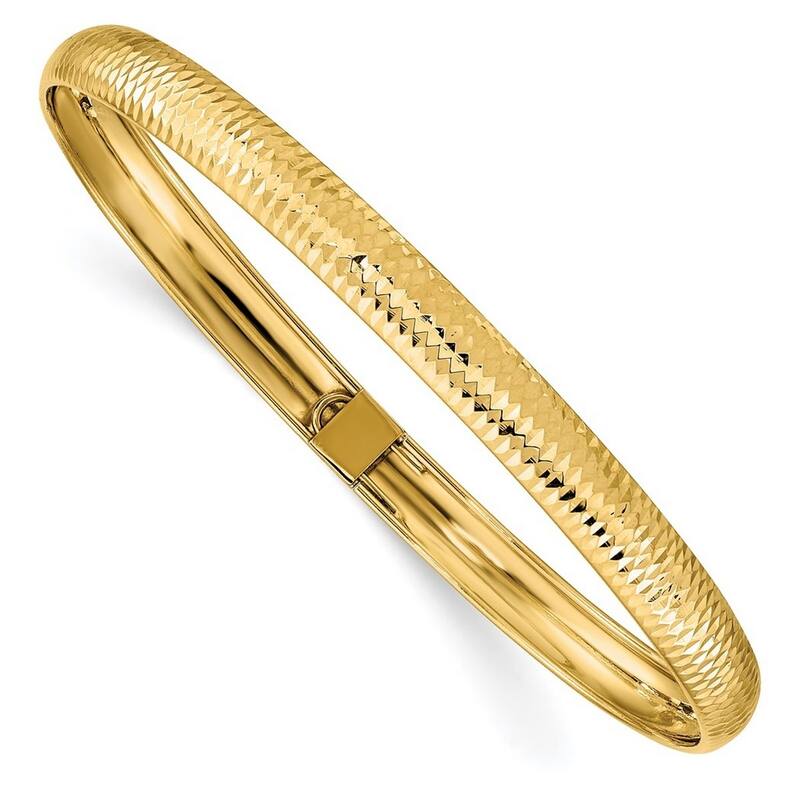 Curata 10k Yellow Gold 8" 6.15mm Wide Textured Flexible Slip-on Bangle Bracelet