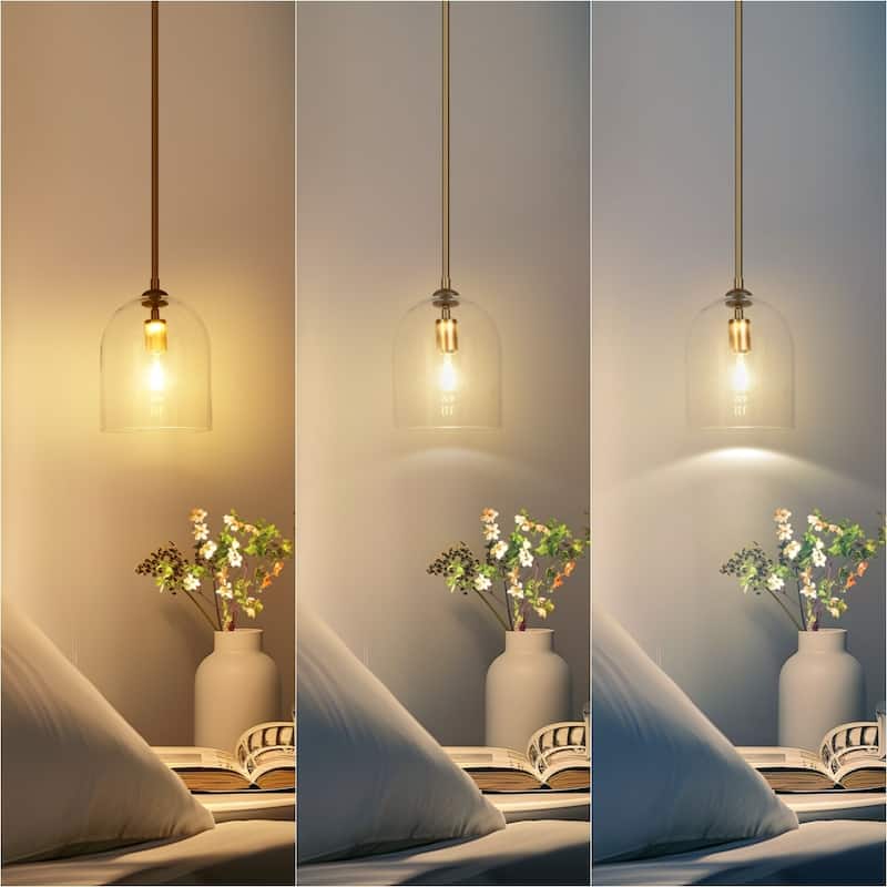 Modern Gold 1-Light Glass Pendant Light for Kitchen Island Dining Room - D7.9" x H11"