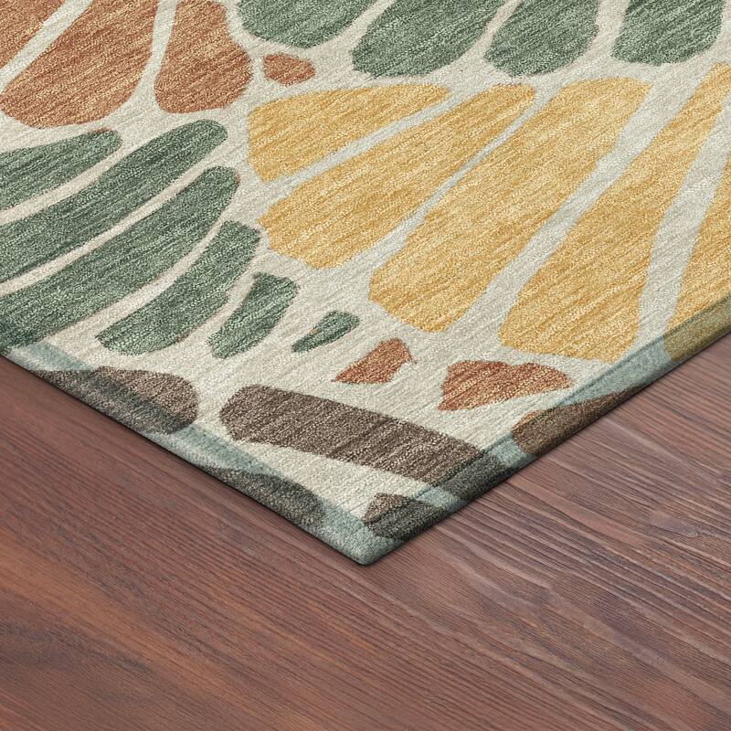 Machine Washable Indoor/ Outdoor Floral Modern Chantille Rug