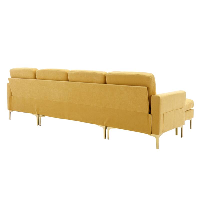 L Shaped Convertible Sectional Sofa with Ottoman, Velvet Fabric 5 Seater Sofa, Upholstered Sofa with Chaise & Storage Pockets