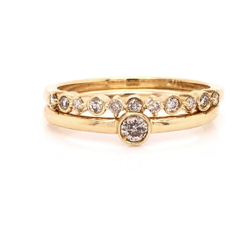 Auriya Chic Stackable Rings 1/6ctw Diamond Set of 2 10K Gold - Yellow - 10