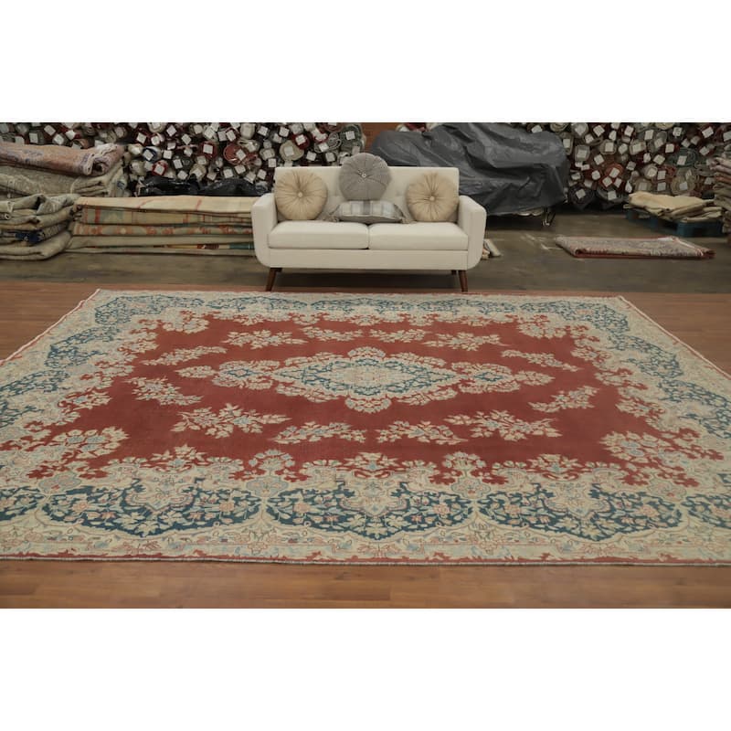Hand Knotted Oriental 100% Wool Carpet Traditional Floral Oranges & Rust Kerman Area Rug - 12' 5'' X 9' 11''
