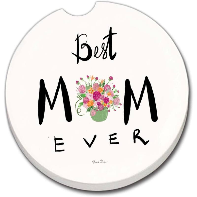 CounterArt Absorbent Stoneware Car Coaster, Best Mom Ever, Set of 2 - Multi