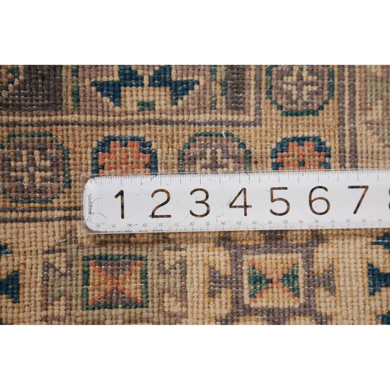 Geometric Kazak Foyer Rug Hand-Knotted Grey Wool Carpet - 2'9"x 3'10"