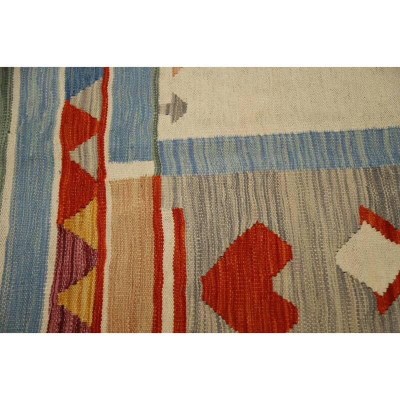 Hand Woven Oriental 100% Wool Carpet Southwestern Tribal Beige & Ivories Kilim Area Rug - 9' 10'' X 6' 5''