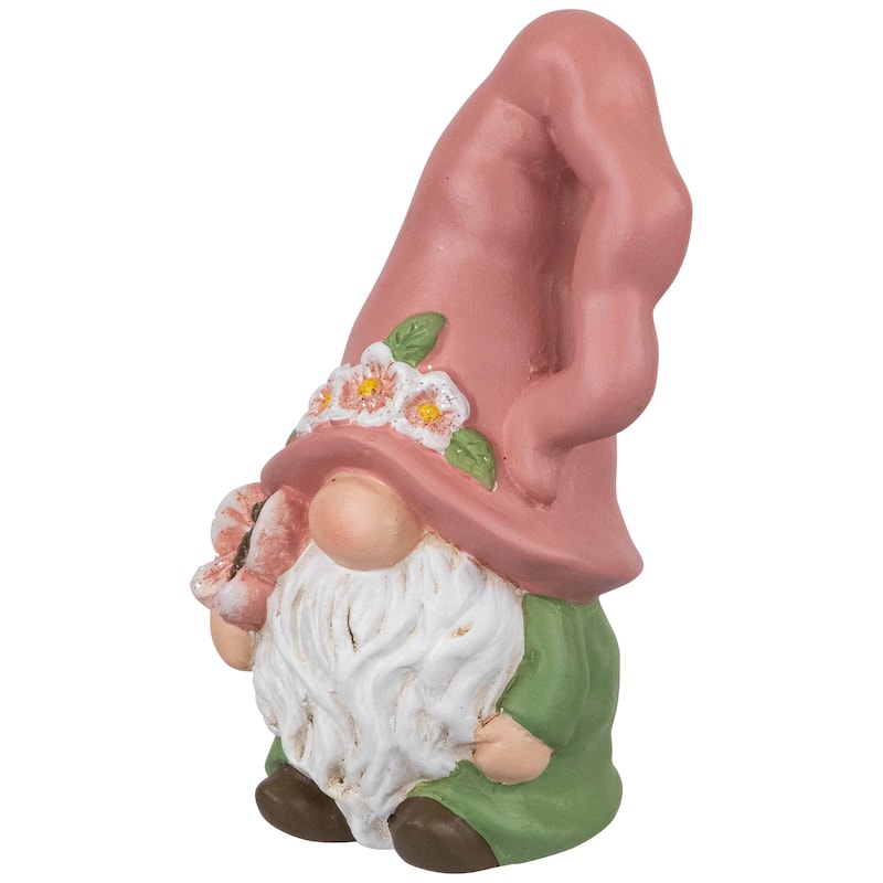 Spring Flowers Gnome Figurine - 7" - Pink and Green