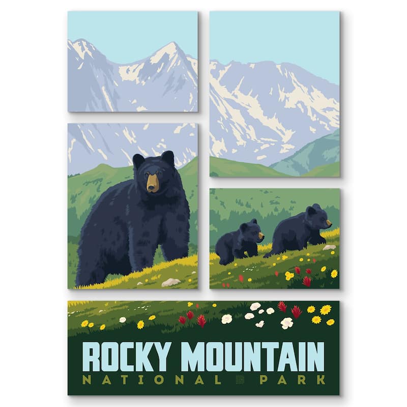 Americanflat Rocky Mountain National Park Black Bear 5 Piece Grid Wall ...