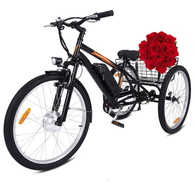 Electric Tricycle Electric Trike, 7 Speeds - Orange - 24In