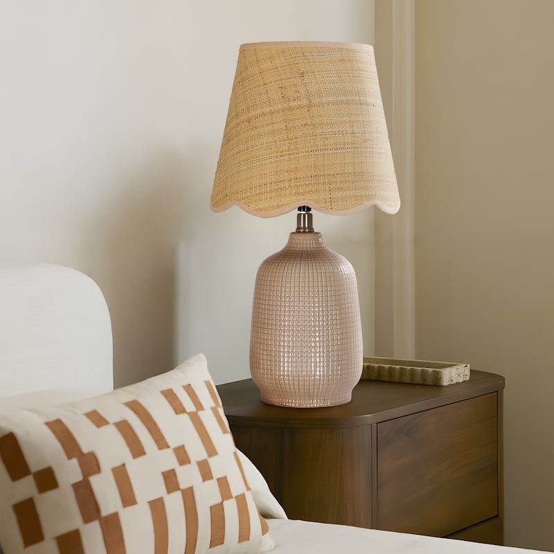 Traditional Ceramic Woven Table Lamp for Living Room - Single - Beige